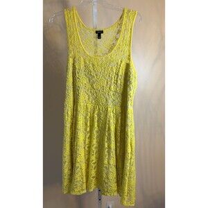 Women Torrid Bright Yellow Floral Lace Accent Tan Tank Lined Babydoll Dress Sz.2